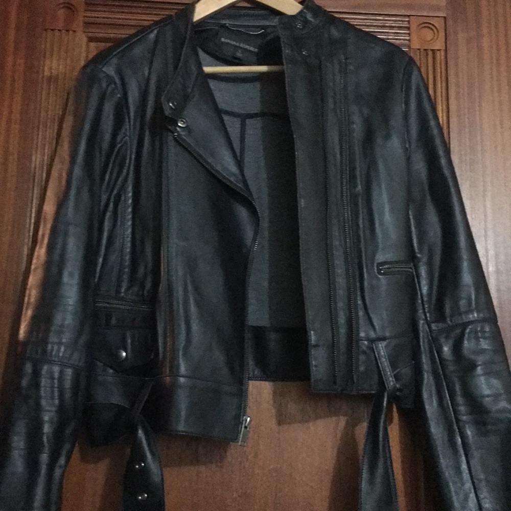 Real leather moto jkt w/ belt